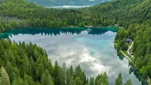Crystal Clear Prints: Aerial Exploration: Magnificent Fusine Lake in Italian Landscape