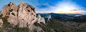 Avignon Prints: Aerial fly over the Dentelles de Montmirail during sunrise in Provence France