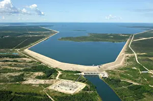 Blue Skies Prints: aerial, Grand Rapids dam, Manitoba, Canada