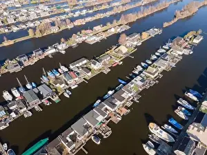 Sailing Boats Prints: Aerial of the harbour of Scheendijk Loosdrechtse Plassen near Breukelen in The Netherlands