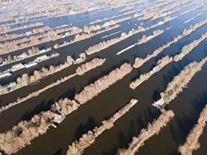 Sailing Boats Prints: Aerial of the harbour of Scheendijk Loosdrechtse Plassen near Breukelen in The Netherlands