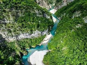 Blue Waters Prints: Aerial image of the beautiful Shala river in Northern Albania