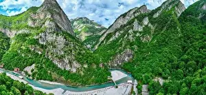 Blue Waters Prints: Aerial image of the beautiful Shala river in Northern Albania