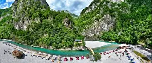 Blue Waters Prints: Aerial image of the beautiful Shala river in Northern Albania