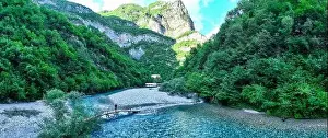 Blue Waters Prints: Aerial image of the beautiful Shala river in Northern Albania