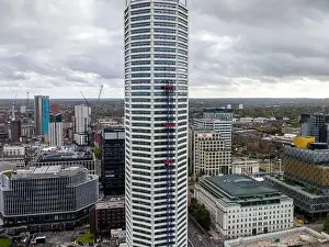 Bullring Prints: Aerial image Birmingham skyline featuring the Octagon Tower under construction