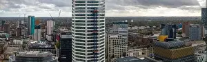 Bullring Prints: Aerial image Birmingham skyline featuring the Octagon Tower under construction