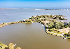 Mecox Bay Prints: Aerial image of Cobb Isle Road and Burnett creek area in Water Mill, NY