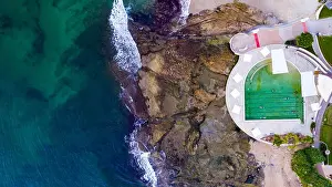 Drone Photo Prints: Aerial images of Kings Beach, including the saltwater pool and ocean