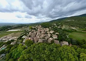 Vaucluse Prints: Aerial Journey Over Rustic Vaugines: A Charming Provencal Village in Vaucluse