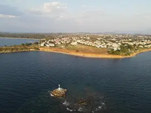 Preveza Prints: aerial landscape cityscape seascape and lighthouse of exotic mytikas beach tourist destination in preveza