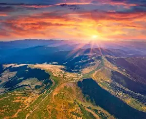 Majestic Mountain Prints: Aerial landscape photography. Astonishing summer view from flying drone of Menchul mountain range