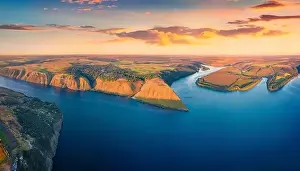 Fascination Prints: Aerial landscape photography. Attractive morning view from flying drone of Bakotska Bay