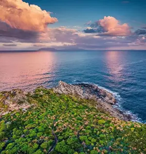 Milazzo Prints: Aerial landscape photography. Attractive view from flying drone of Pool Of Venus
