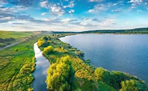 Awakening Prints: Aerial landscape photography. Beautiful summer scene of Vertelka lake
