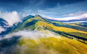 Sublime Prints: Aerial landscape photography. Breathtaking morning view from flying drone of Breska valley