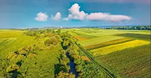 Splendid Prints: Aerial landscape photography. Bright morning view from flying drone of Strypa river