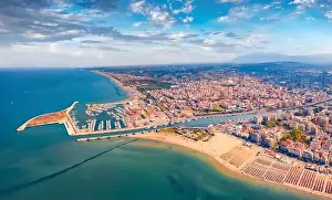 Bridge River Prints: Aerial landscape photography. Colorful summer view from flying drone Pescara port