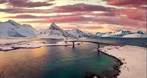 Nordland Prints: Aerial landscape photography. Fantastic winter sunrise on Norway