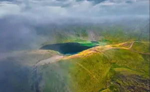 Aerial landscape photography. Foggy summer scene of popular tourist destination - Dohaska lake