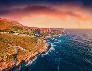 San Vito Prints: Aerial landscape photography. Picturesque sprimng sunset on Sicily
