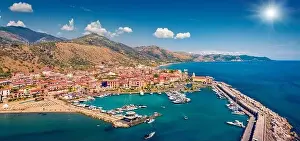 Aerial landscape photography. Splendid summer view from flying drone of Acciaroli port