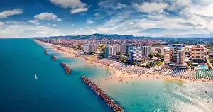 Dreamland Prints: Aerial landscape photography. Splendid summer view from flying drone of Montesilvano public beach