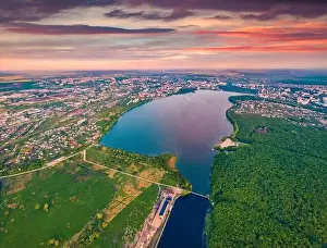 Seret Prints: Aerial landscape photography. View from flying drone of Ternopil city