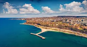Fascination Prints: Aerial landscape photography. Wonderful morning view from flying drone of Varna port