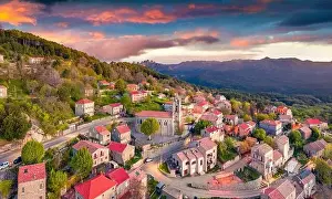 Corse Prints: Aerial landscape photography. Wonderful morning view from flying drone of Zonza town
