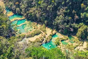 Azul Prints: Aerial landscape of the Semuc Champey Cascades along the Cahabon river