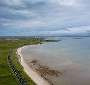 aerial landscape view of the beautiful Elly Bay Beach on the Mullet Peninsula of Ireland