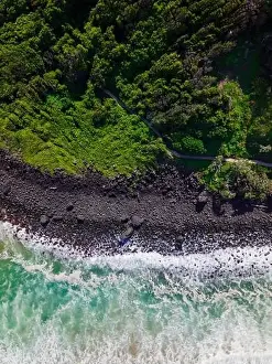Gold Coast Prints: Aerial long exposure of rocky shoreline with walking track