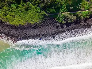 Gold Coast Prints: Aerial long exposure of rocky shoreline with walking track