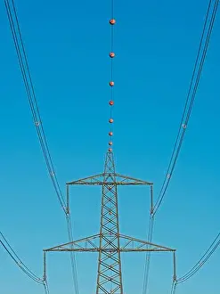Pylon Prints: Aerial marker balls on overhead electricity lines, Welney, Norfolk, England