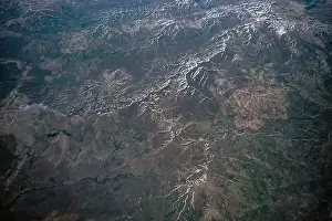 Air Wing Prints: Aerial mountains map view. Airplane view middle east landscape