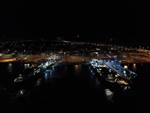 Midnight Prints: Aerial Night View Global Port Station Of Igoumenitsa City
