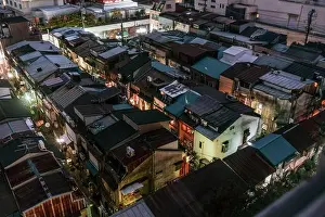 Alleyway Prints: Aerial night view of the small bars in the alleys of Golden-Gai, Shinjuku, Tokyo, Japan