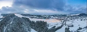 Snowboard Prints: Aerial Panorama of Bania Ski Resort and Ski Slope Kotelnica in Tatras, Poland