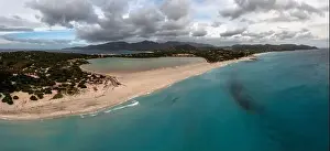 Villasimius Prints: aerial panorama of Capo Carbonara and the beach and lake near Villasimius in southeastern Sardinia