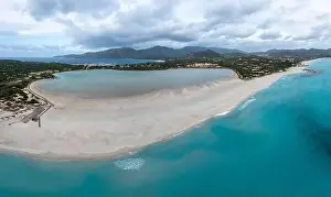 Villasimius Prints: aerial panorama of Capo Carbonara and the beach and lake near Villasimius in southeastern Sardinia
