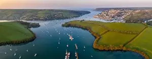 Kingsbridge Prints: Aerial panorama by drone of Kingsbridge Estuary and Salcombe