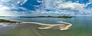 Phang Nga Prints: Aerial panorama drone shot of Lam Haed beach peninsula