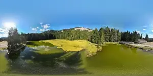 Rhodope Prints: Aerial Panorama of The Grassy (Trevistoto) Smolyan lake at Rhodope Mountains