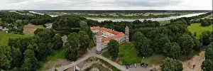Lithuanian Prints: Aerial panorama of historical Panemune castle in Vytenai