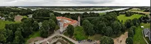 Lithuanian Prints: Aerial panorama of historical Panemune castle in Vytenai