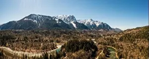 Mountain Panorama Prints: Aerial panorama image by drone of the Cascade mountains in Washington State