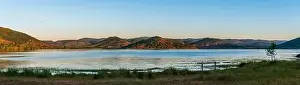 Wide Panorama Prints: Aerial panorama of Lac du Salagou in the early morning in summer in Hérault in Occitania