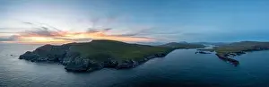 Nightfall Prints: aerial panorama landscape of the Bray Head cliffs on Valentia Island at sunset