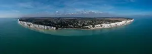 Gypsum Prints: aerial panorama landscape view of the White Cliffs of Dover and the South Foreland on the English Channel